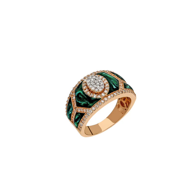 Shield Ring - Green Mother of Pearl Enamel